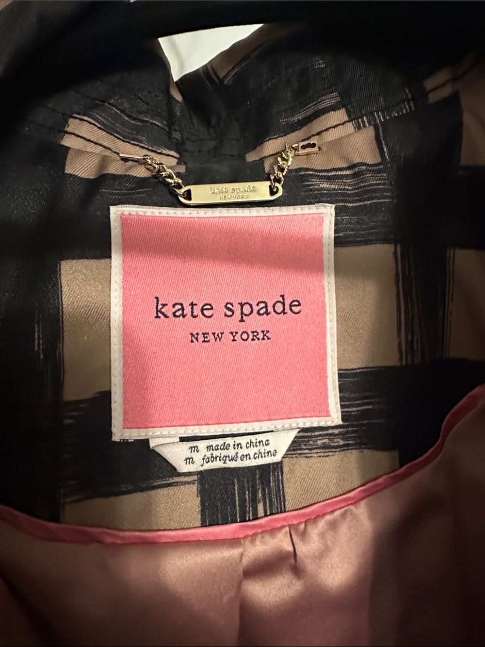 kate spade Black and Tan Checked Coat with Pink Label - Picture 2 of 4